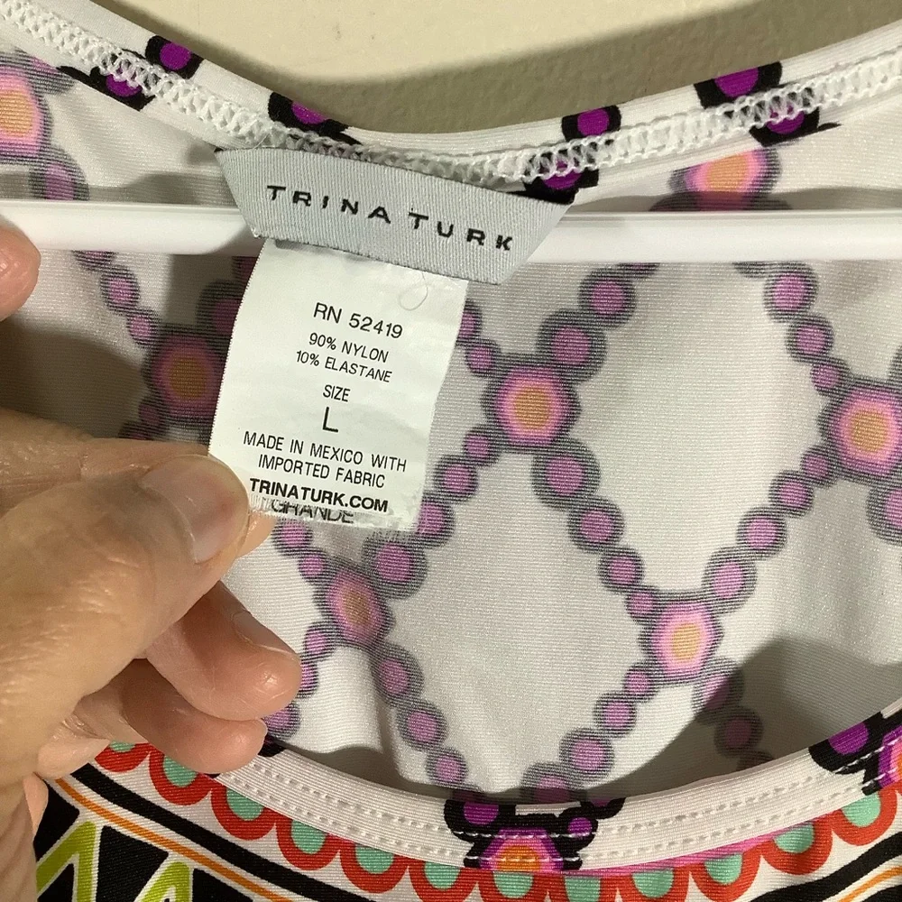 Trina Turk Kon Tiki Colorful Tunic Swim Coverup with Ornate Neckline